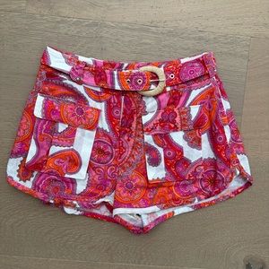 Zimmermann Belted Pink Paisley Shorts